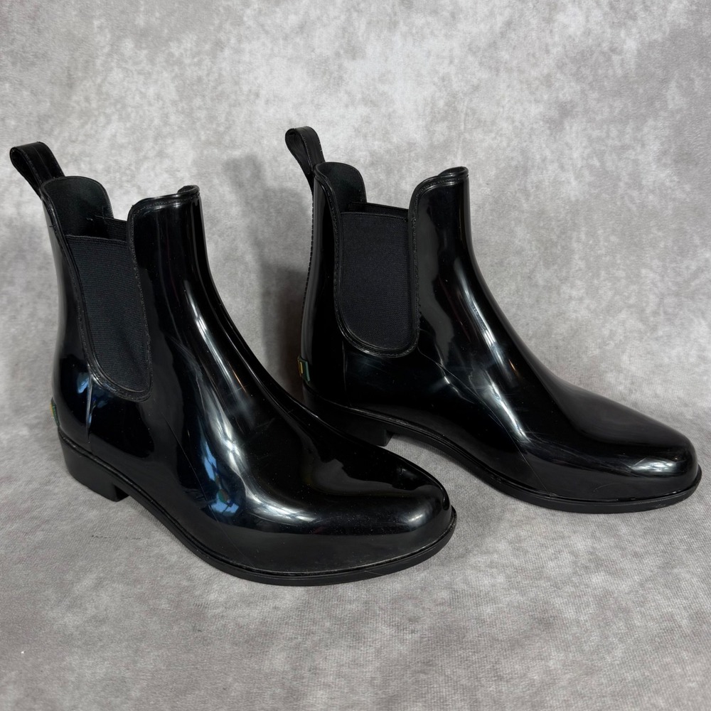 Lauren Ralph Lauren Tally-Bo Rain Boots Black Glossy Chelsea Womens 6B Preppy
